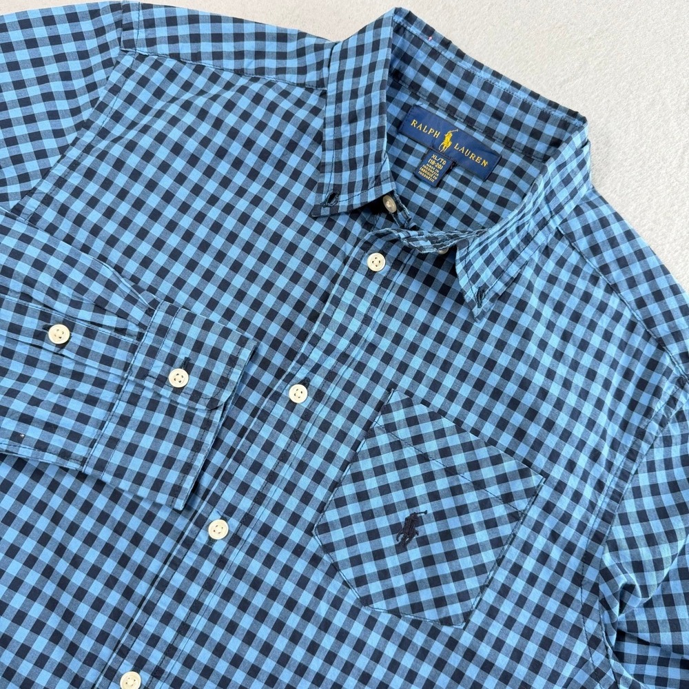 Polo Ralph Lauren Shirt Boys XL 18-20 Blue Gingham Check Button Down Long Sleeve